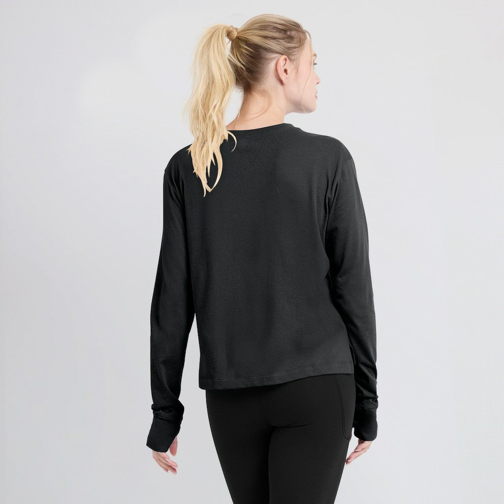 Las Vegas Raiders Women's Modest Crop Performance Long Sleeve T-Shirt Black | Nike for Sale