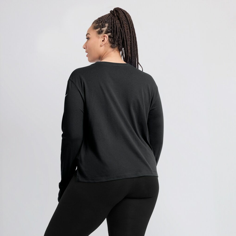 Las Vegas Raiders Women's Modest Crop Performance Long Sleeve T-Shirt Black | Nike for Sale