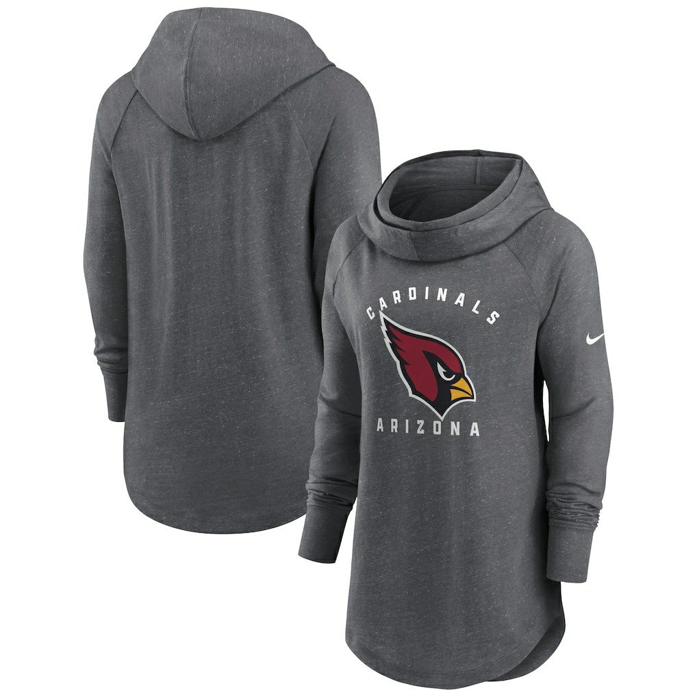 Arizona Cardinals Women's Raglan Funnel Neck Pullover Hoodie Heather Charcoal | Nike for Sale
