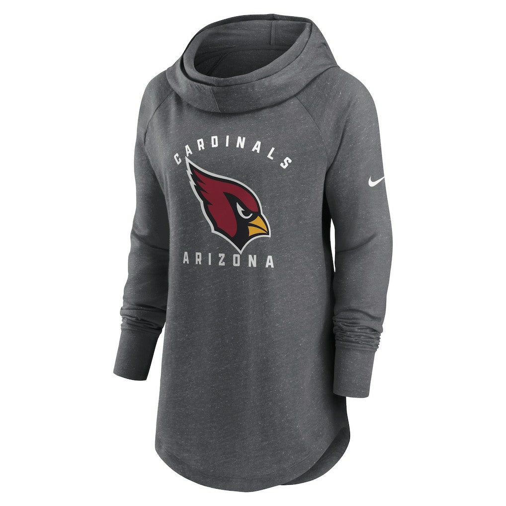 Arizona Cardinals Women's Raglan Funnel Neck Pullover Hoodie Heather Charcoal | Nike for Sale