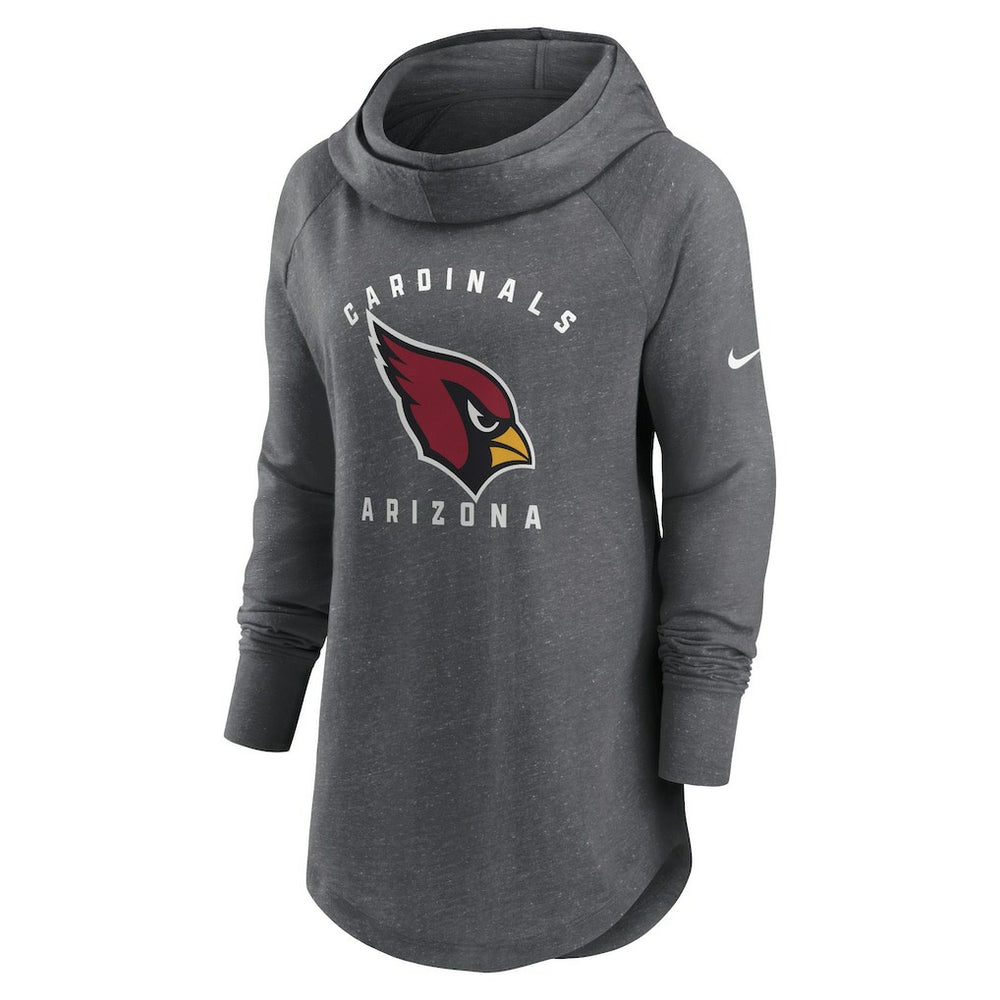 Arizona Cardinals Women's Raglan Funnel Neck Pullover Hoodie Heather Charcoal | Nike for Sale