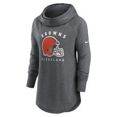 Cleveland Browns Women's Raglan Funnel Neck Pullover Hoodie Heather Charcoal | Nike for Sale