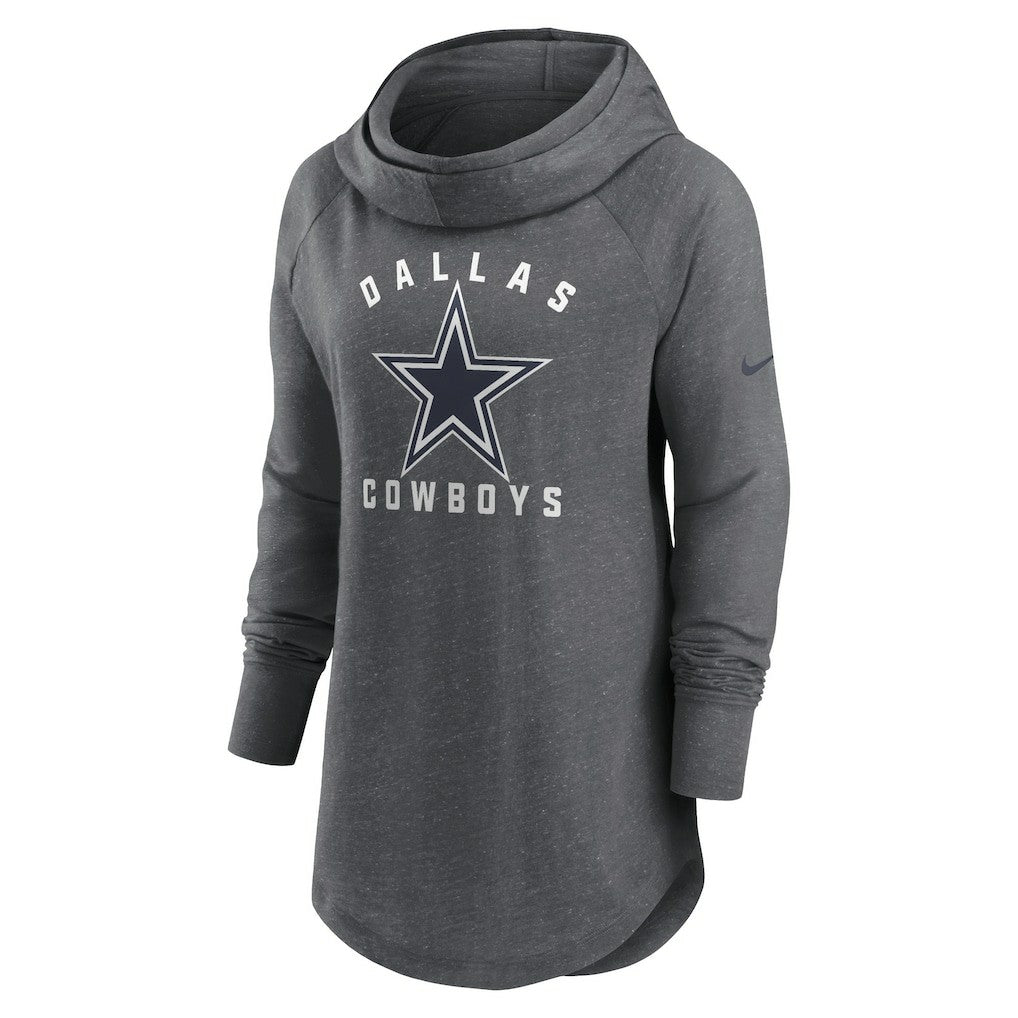 Dallas Cowboys Women's Raglan Funnel Neck Pullover Hoodie Heather Charcoal | Nike for Sale
