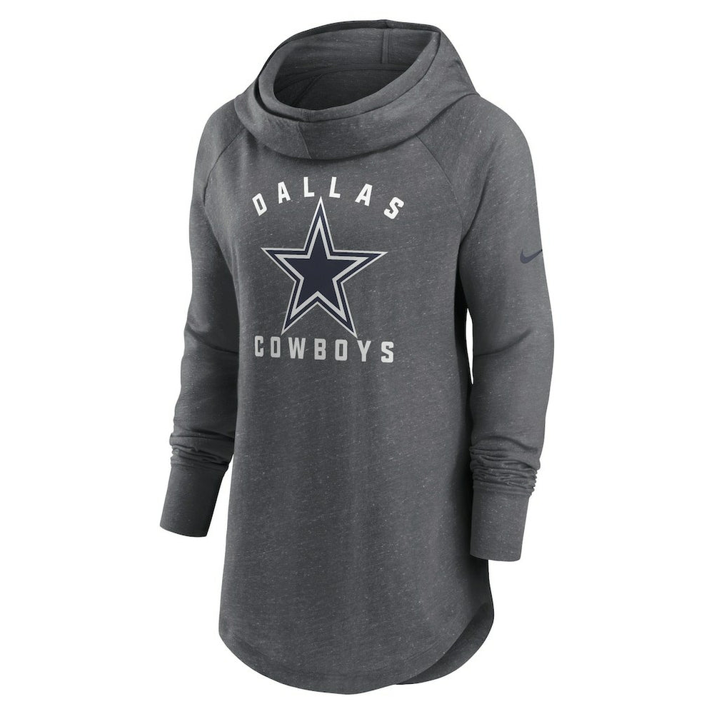 Dallas Cowboys Women's Raglan Funnel Neck Pullover Hoodie Heather Charcoal | Nike for Sale