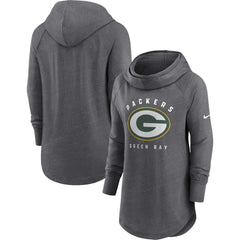 Green Bay Packers Women's Raglan Funnel Neck Pullover Hoodie Heather Charcoal | Nike for Sale
