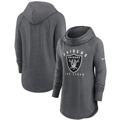 Las Vegas Raiders Women's Raglan Funnel Neck Pullover Hoodie Heather Charcoal | Nike for Sale