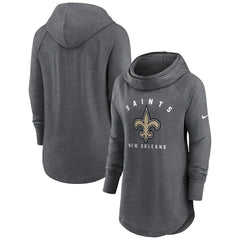 New Orleans Saints Women's Raglan Funnel Neck Pullover Hoodie Heather Charcoal | Nike for Sale