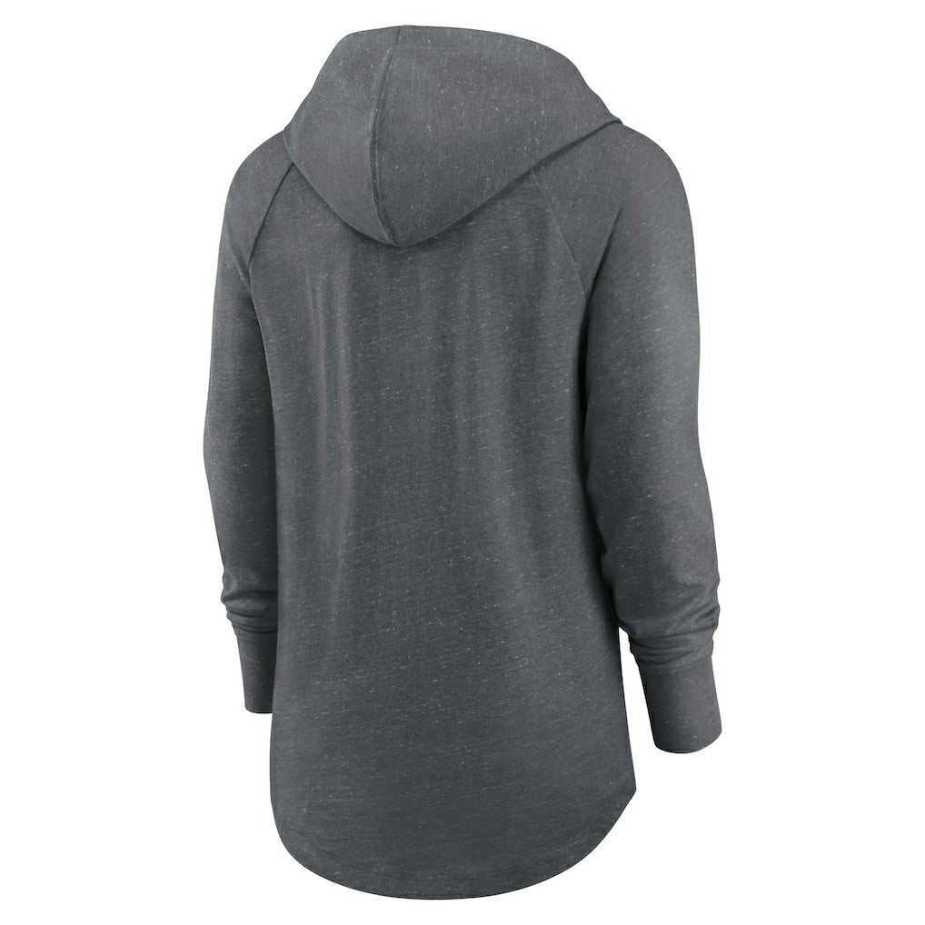 New Orleans Saints Women's Raglan Funnel Neck Pullover Hoodie Heather Charcoal | Nike for Sale