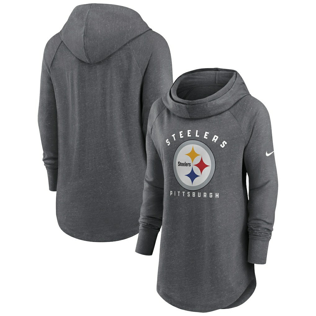 Pittsburgh Steelers Women's Raglan Funnel Neck Pullover Hoodie Heather Charcoal | Nike for Sale