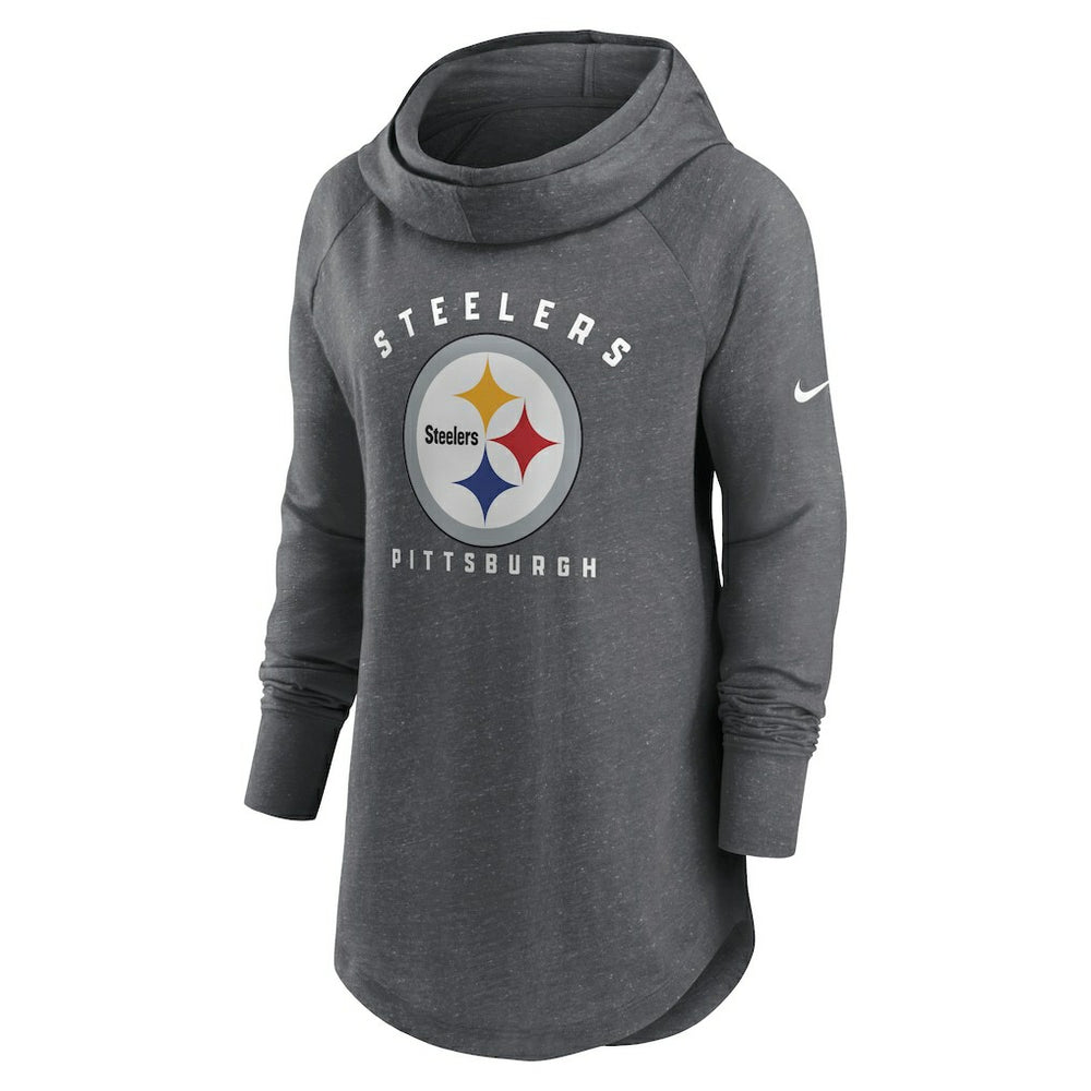 Pittsburgh Steelers Women's Raglan Funnel Neck Pullover Hoodie Heather Charcoal | Nike for Sale