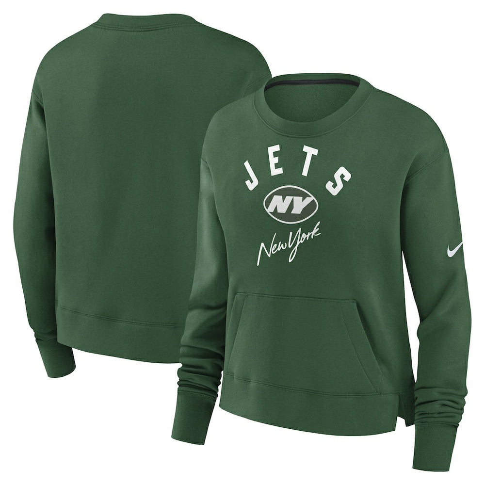 New York Jets Women's High Hip Fleece Pullover Sweatshirt Green | Nike for Sale