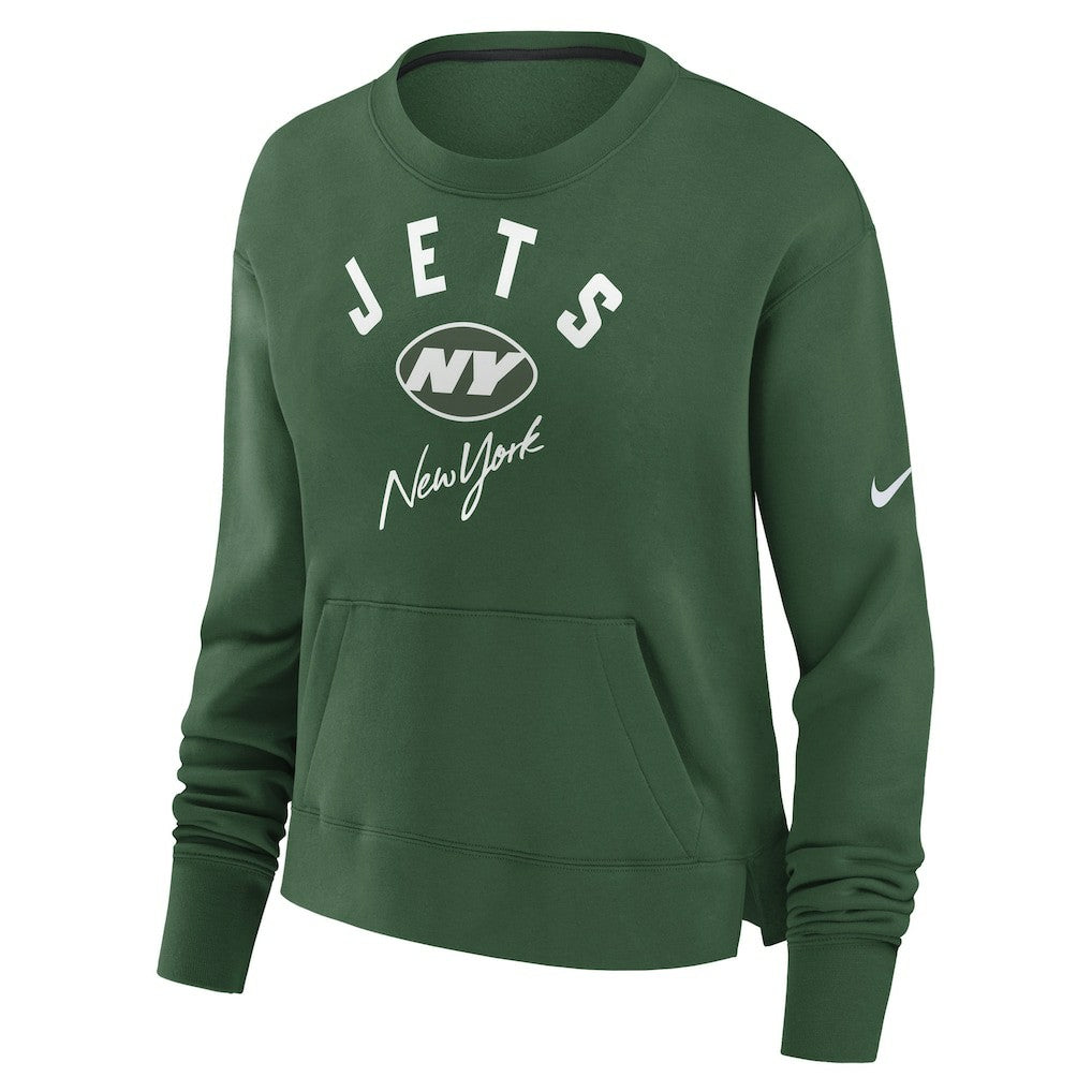New York Jets Women's High Hip Fleece Pullover Sweatshirt Green | Nike for Sale