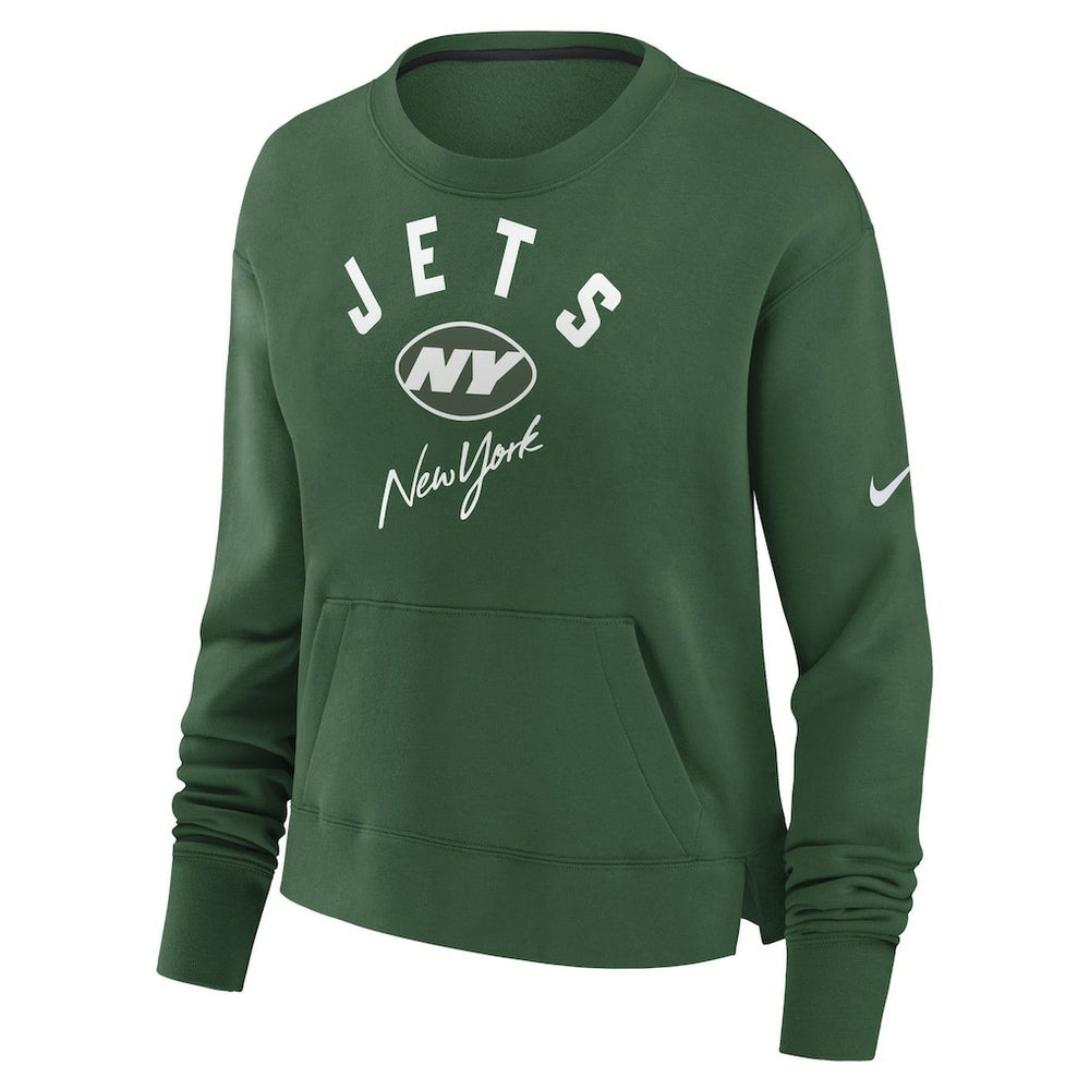 New York Jets Women's High Hip Fleece Pullover Sweatshirt Green | Nike for Sale