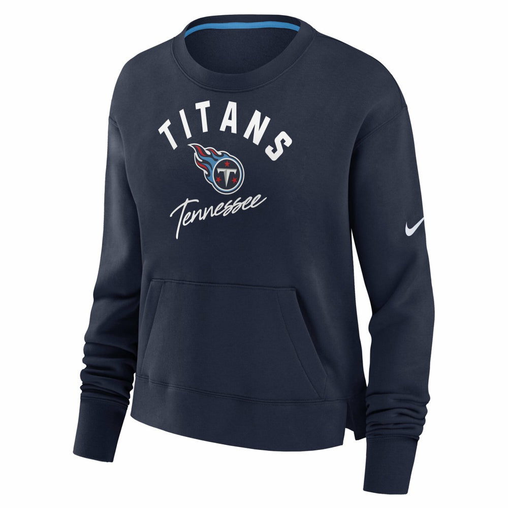 Tennessee Titans Women's High Hip Fleece Pullover Sweatshirt Navy | Nike for Sale