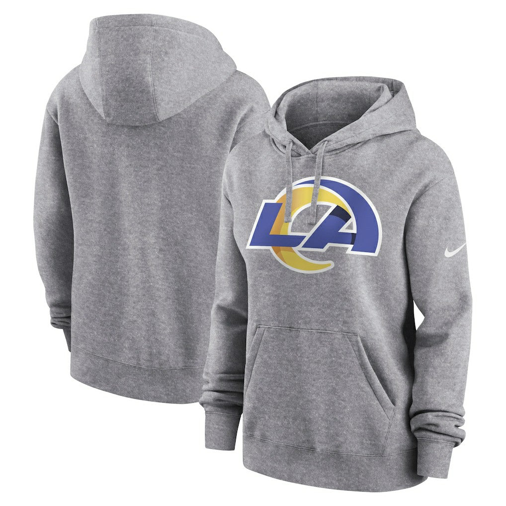 Los Angeles Rams Women's Team Logo Club Fleece Pullover Hoodie Heather Gray | Nike for Sale