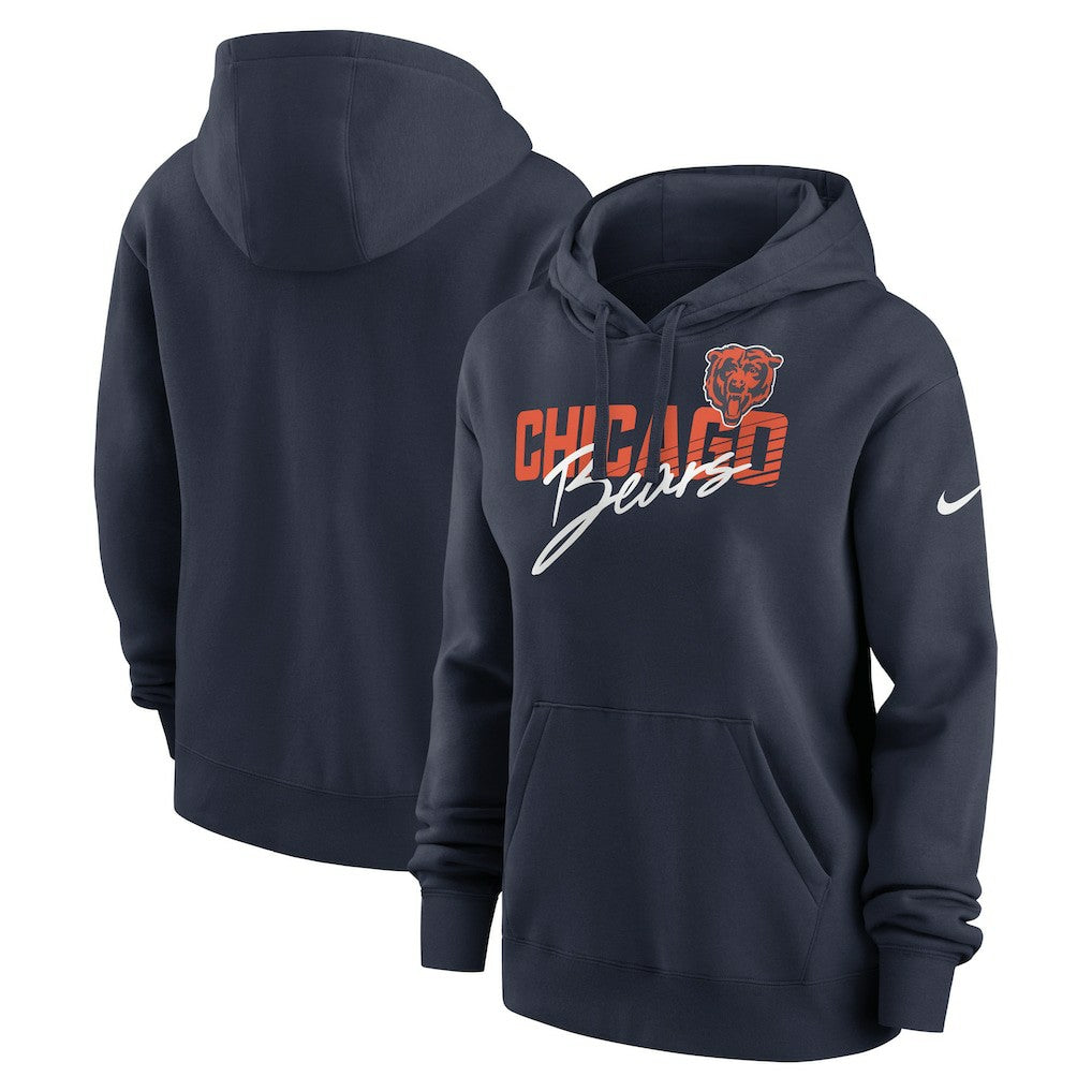 Chicago Bears Women's Wordmark Club Fleece Pullover Hoodie Navy | Nike for Sale
