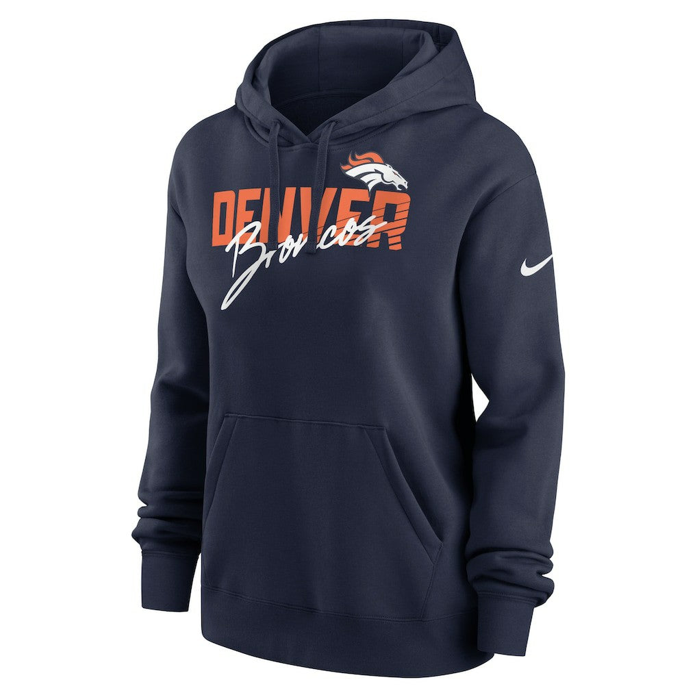 Denver Broncos Women's Wordmark Club Fleece Pullover Hoodie Navy | Nike for Sale