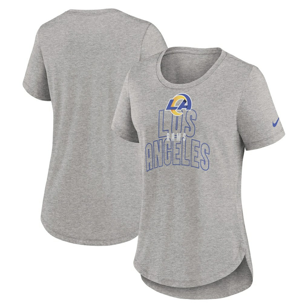 Los Angeles Rams Women's Fashion Tri-Blend T-Shirt Heather Gray | Nike for Sale