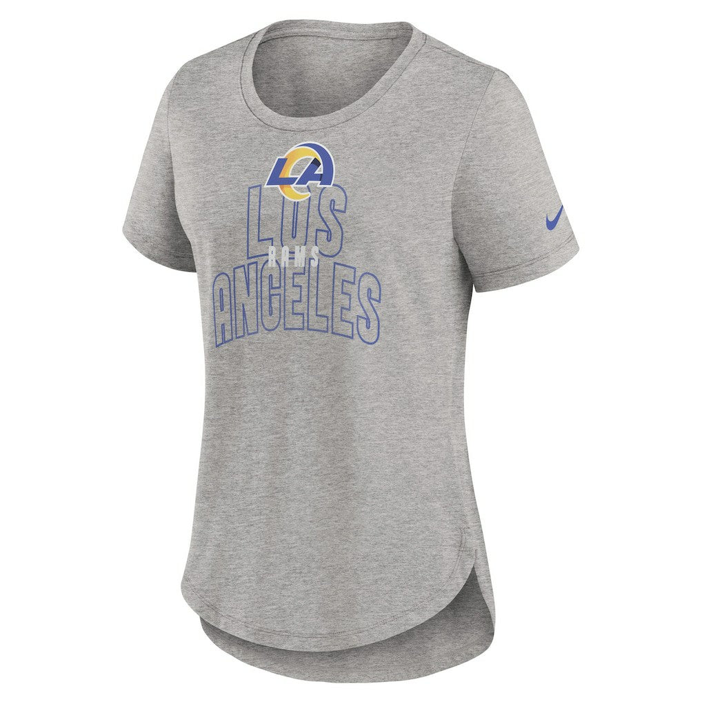 Los Angeles Rams Women's Fashion Tri-Blend T-Shirt Heather Gray | Nike for Sale