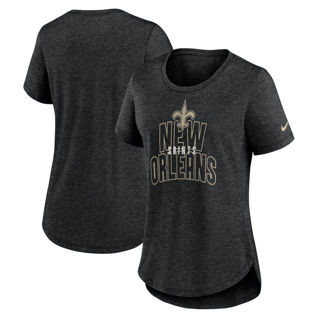 New Orleans Saints Women's Fashion Tri-Blend T-Shirt Heather Black | Nike for Sale