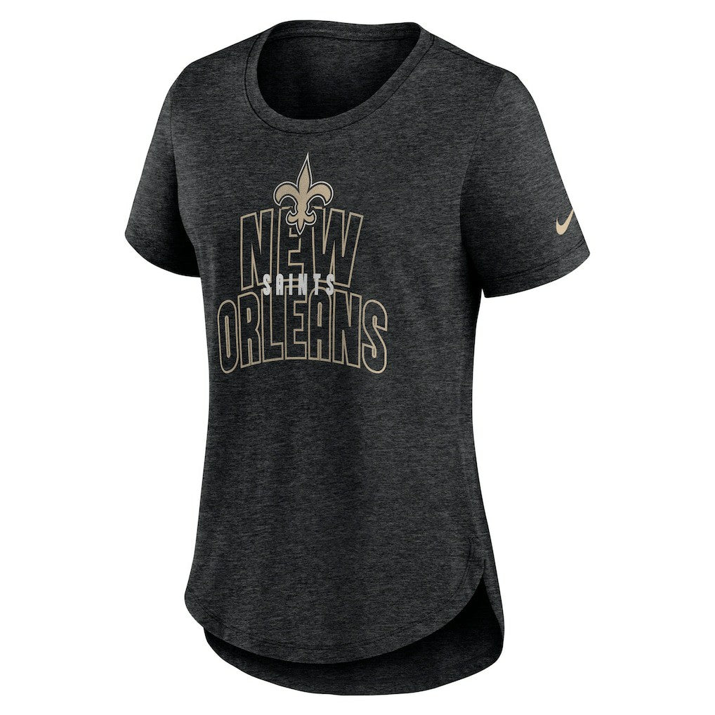 New Orleans Saints Women's Fashion Tri-Blend T-Shirt Heather Black | Nike for Sale