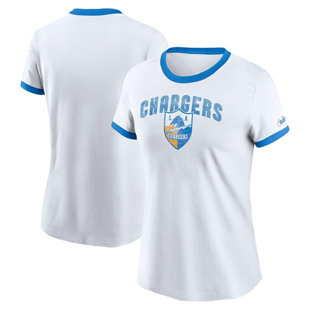 Los Angeles Chargers Women's Rewind Ringer Tri-Blend T-Shirt White | Nike for Sale