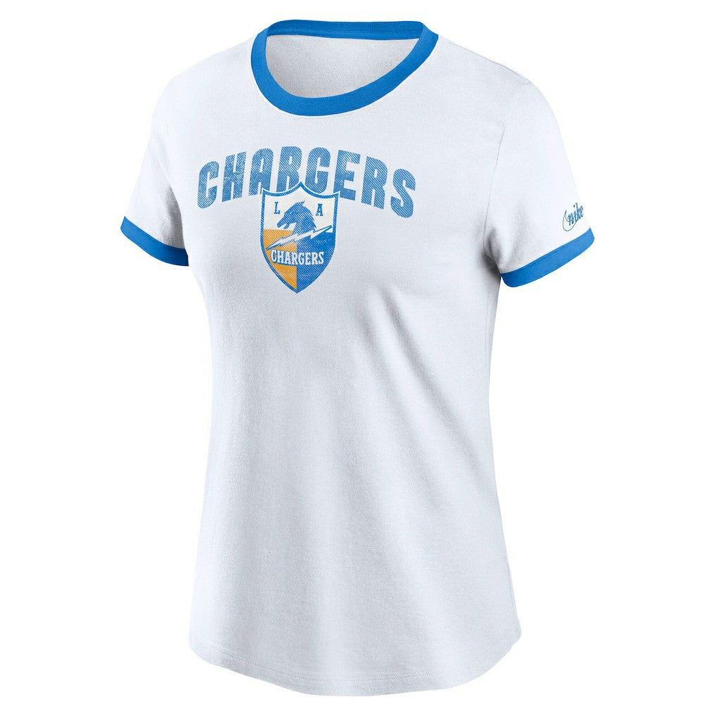 Los Angeles Chargers Women's Rewind Ringer Tri-Blend T-Shirt White | Nike for Sale