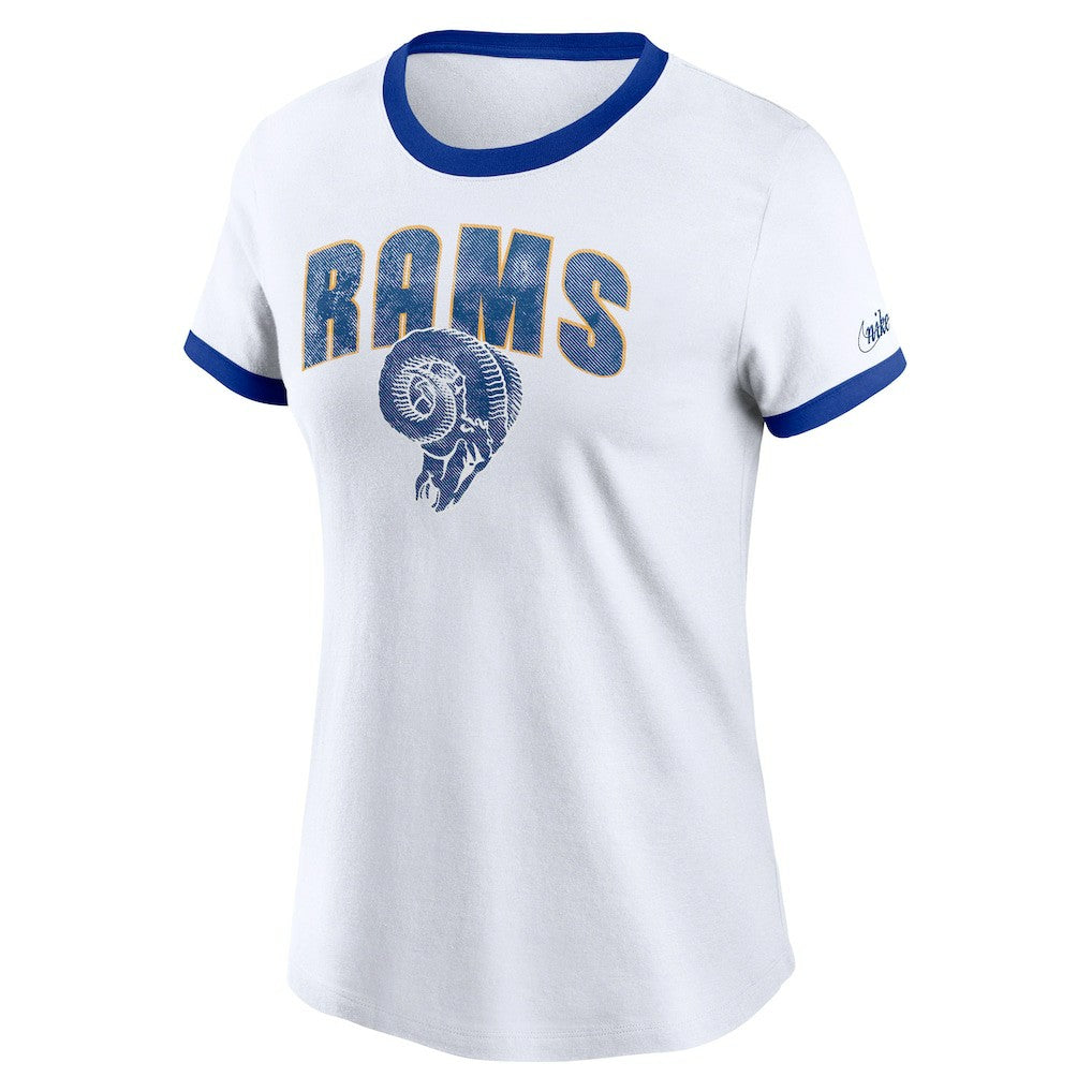 Los Angeles Rams Women's Rewind Ringer T-Shirt White | Nike for Sale