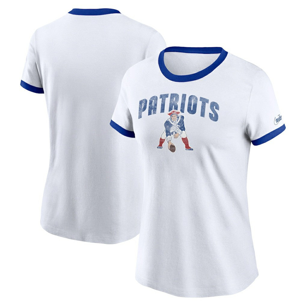 New England Patriots Women's Rewind Ringer T-Shirt White | Nike for Sale
