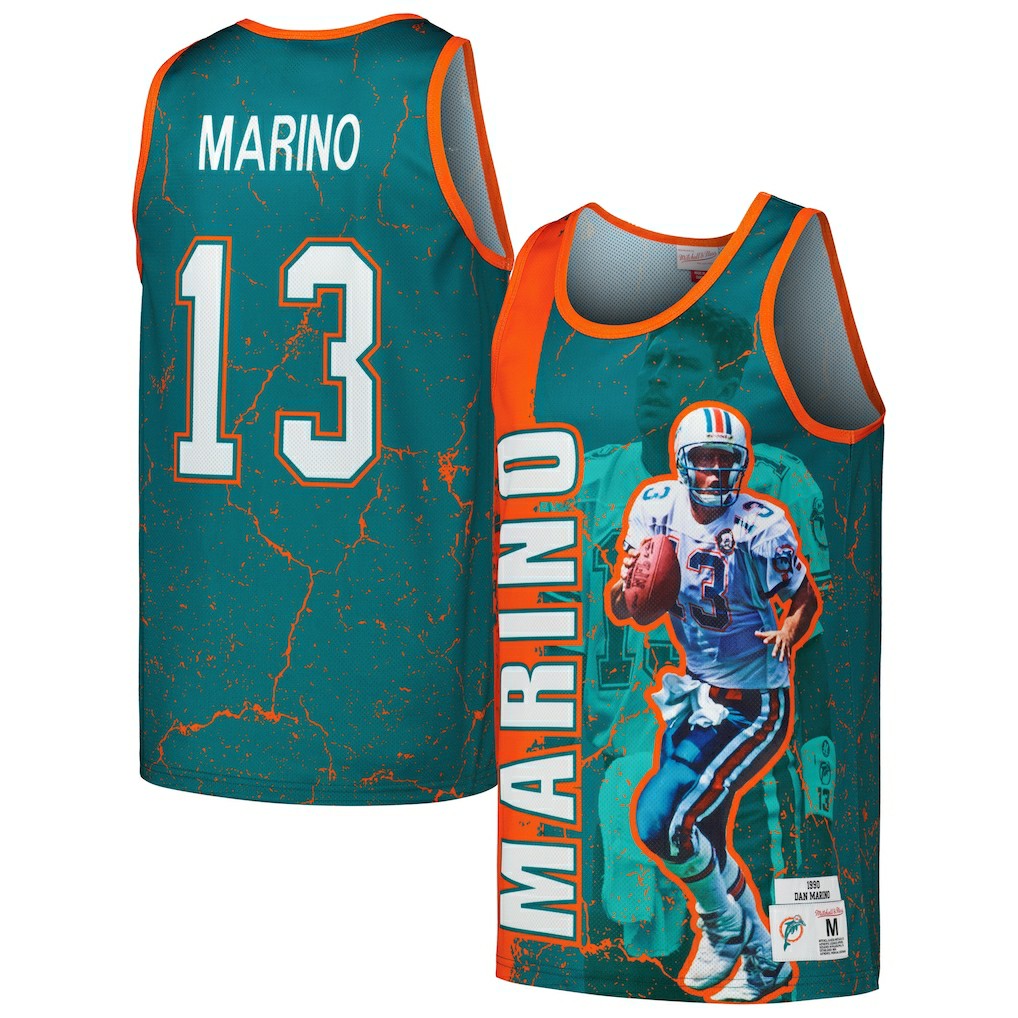 Dan Marino Miami Dolphins 1990 Player Burst Tank Top Aqua | Mitchell & Ness