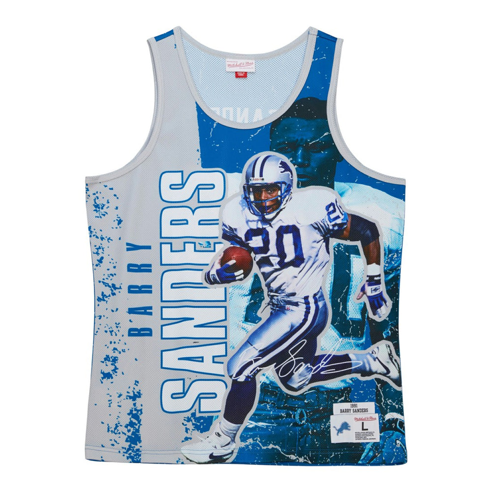 Barry Sanders Detroit Lions 1991 Player Burst Tank Top Blue | Mitchell & Ness
