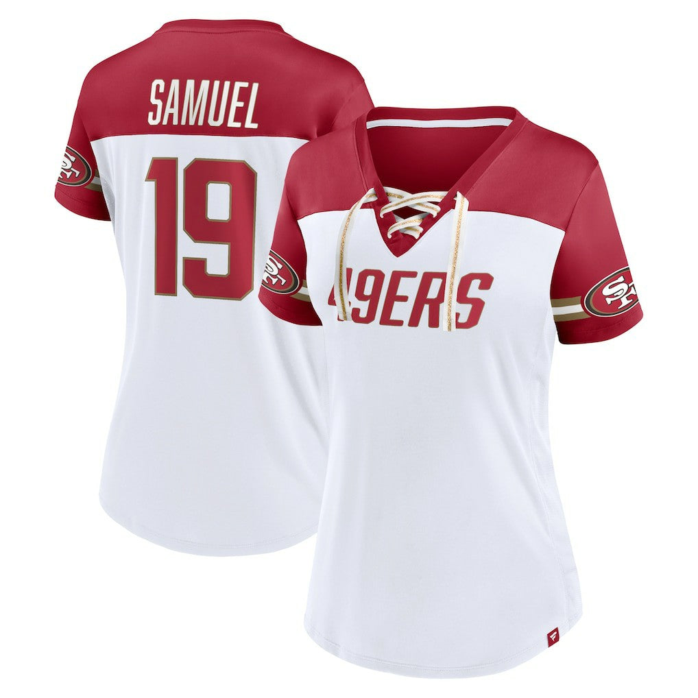 Deebo Samuel San Francisco 49ers Women's Athena Name & Number V-Neck Top White | Fanatics
