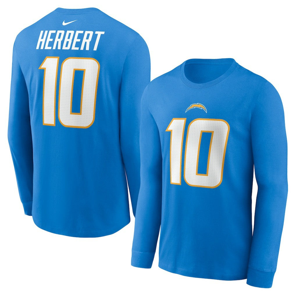 Justin Herbert Los Angeles Chargers Player Name & Number Long Sleeve T-Shirt Powder Blue | Nike for Sale