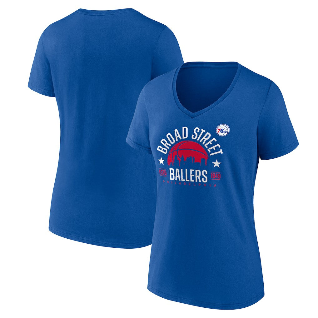 Philadelphia 76ers Women's Core Hometown Launch V-Neck T-Shirt Royal - NBA