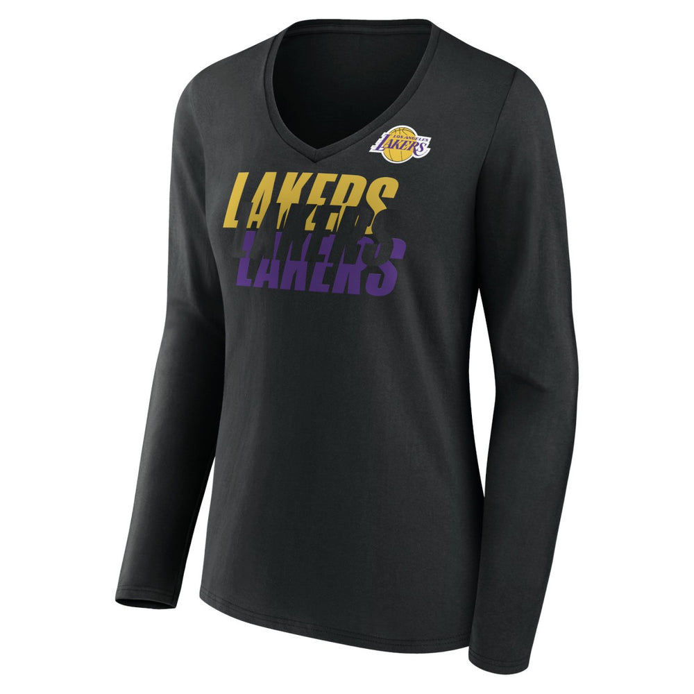 Los Angeles Lakers Women's Tumble V-Neck Long Sleeve T-Shirt Black - NBA