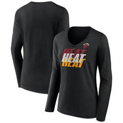 Miami Heat Women's Tumble V-Neck Long Sleeve T-Shirt Black - NBA