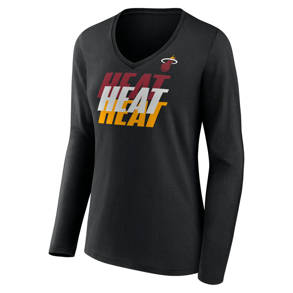 Miami Heat Women's Tumble V-Neck Long Sleeve T-Shirt Black - NBA