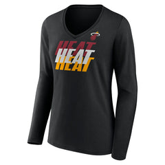 Miami Heat Women's Tumble V-Neck Long Sleeve T-Shirt Black - NBA