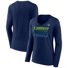 Minnesota Timberwolves Women's Tumble V-Neck Long Sleeve T-Shirt Navy - NBA