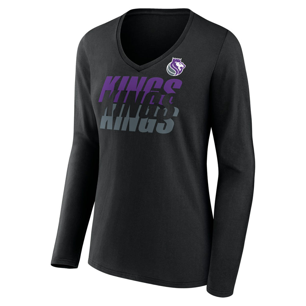 Sacramento Kings Women's Tumble V-Neck Long Sleeve T-Shirt Black - NBA