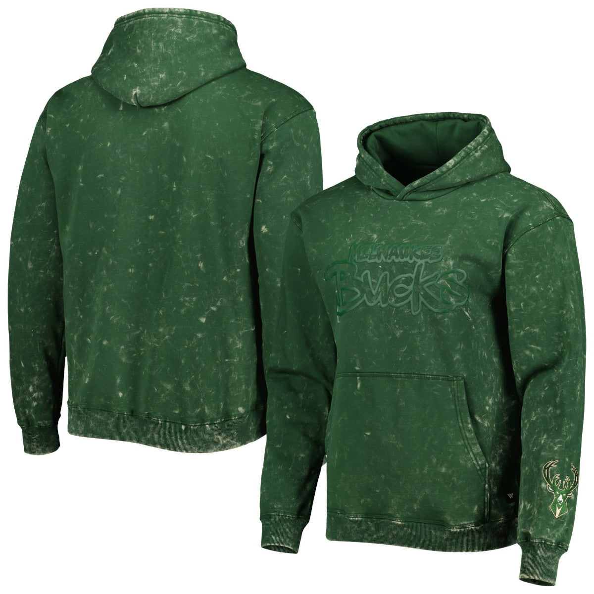 Milwaukee Bucks The Wild Collective Unisex Tonal Acid Wash Pullover Hoodie Hunter Green - NBA