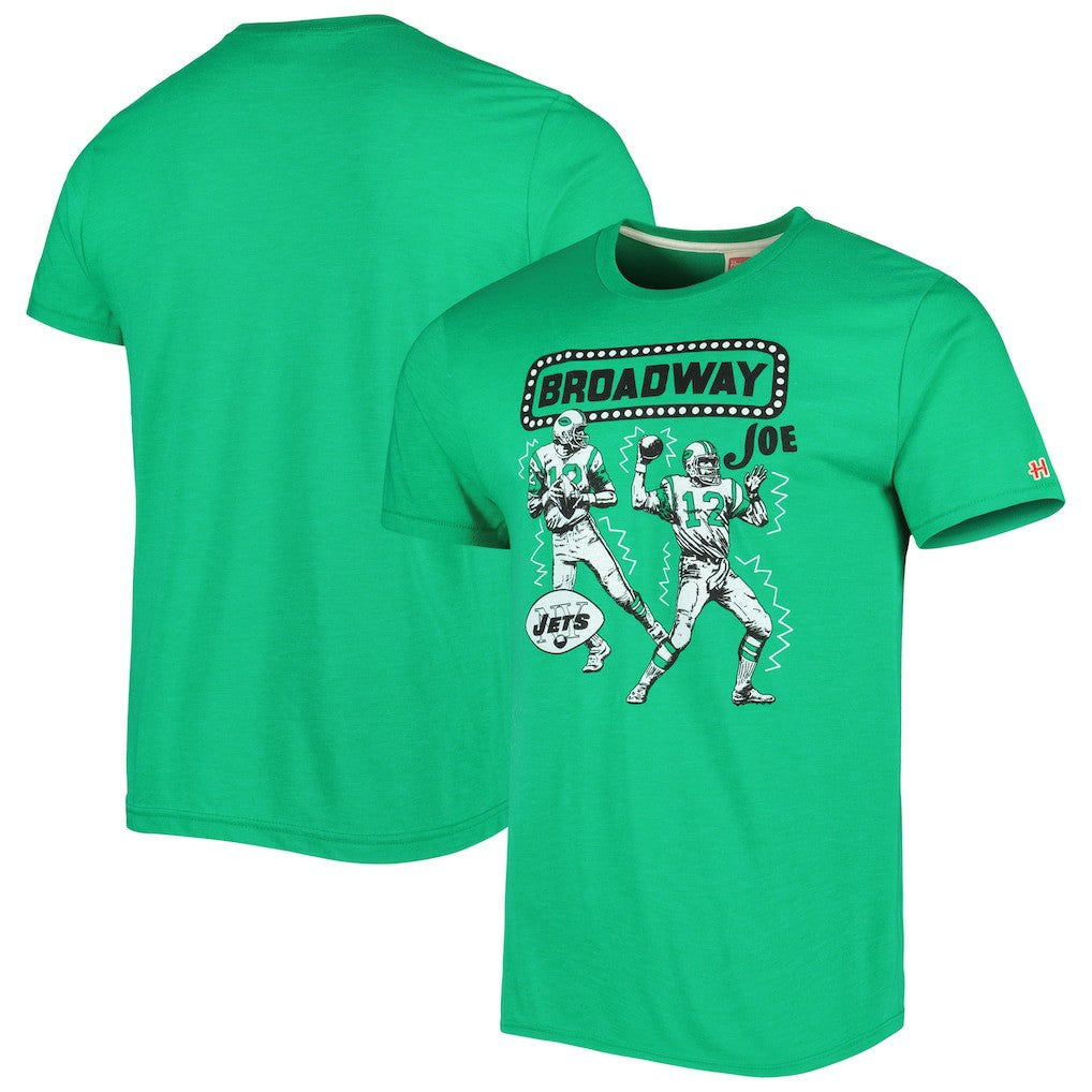 Joe Namath New York Jets Homage Unisex Unisex Caricature Retired Player Tri-Blend T-Shirt Heather Green | NFL