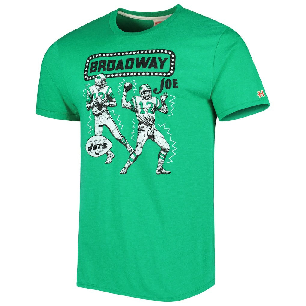 Joe Namath New York Jets Homage Unisex Unisex Caricature Retired Player Tri-Blend T-Shirt Heather Green | NFL