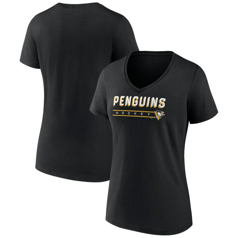 Pittsburgh Penguins Women's Primary Play V-Neck T-Shirt - Black - NHL