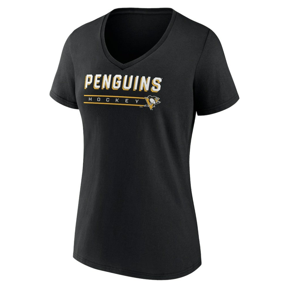 Pittsburgh Penguins Women's Primary Play V-Neck T-Shirt - Black - NHL