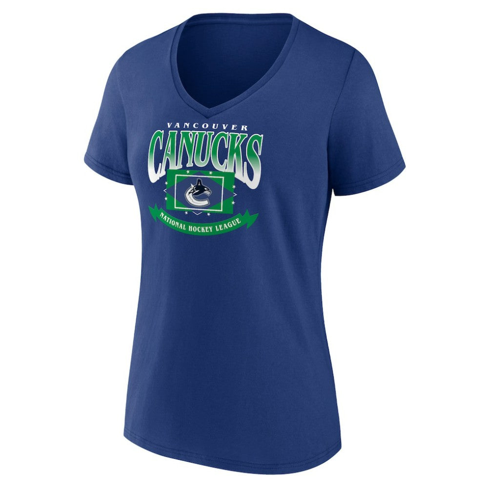 Vancouver Canucks Women's Slapshot V-Neck T-Shirt - Blue - NHL