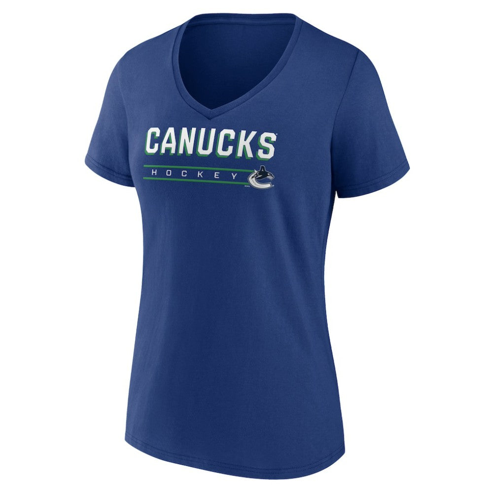 Vancouver Canucks Women's Primary Play V-Neck T-Shirt - Blue - NHL