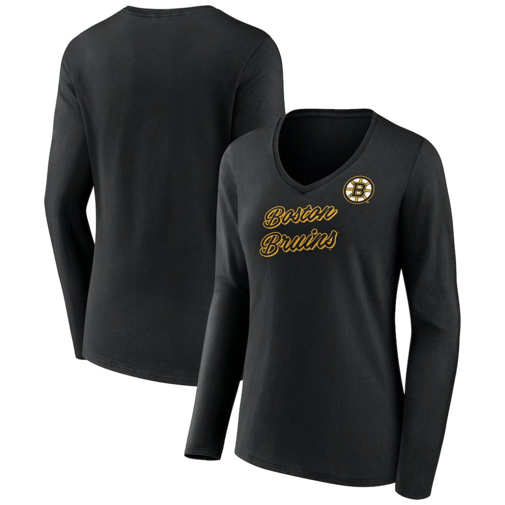 Boston Bruins Women's Forge Long Sleeve V-Neck T-Shirt - Black - NHL