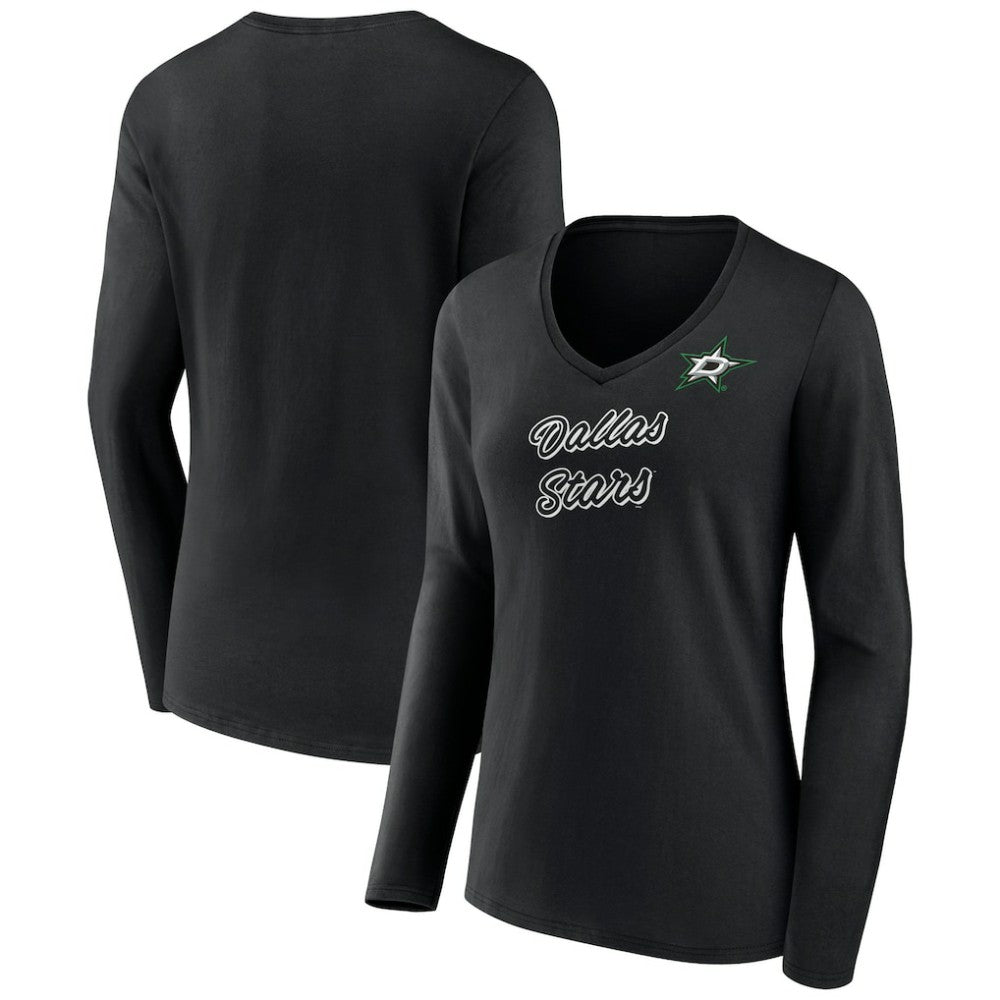 Dallas Stars Women's Forge Long Sleeve V-Neck T-Shirt - Black - NHL