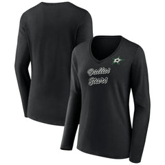 Dallas Stars Women's Forge Long Sleeve V-Neck T-Shirt - Black - NHL